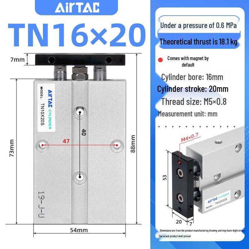 Airtac Double Shaft Pneumatic Cylinder TN16/TN25, Multiple Lengths (10-100mm)