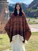 Bohemian Vintage Lace Fringe Cape Shawl Yunnan Tibet Travel Outerwear Ethnic Style Open Front Ruffle Poncho for Women