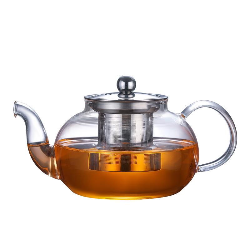 High-Grade Glass and Stainless Steel Teapot - Heat Resistant Transparent Flower Tea Set