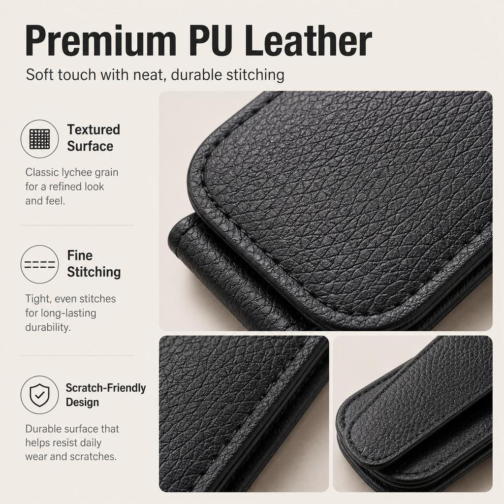 Premium PU Leather Car Sunglasses Clip, Magnetic Visor Glasses Holder with Card Storage, Universal Auto Sun Visor Organizer for Sunglasses & Cards