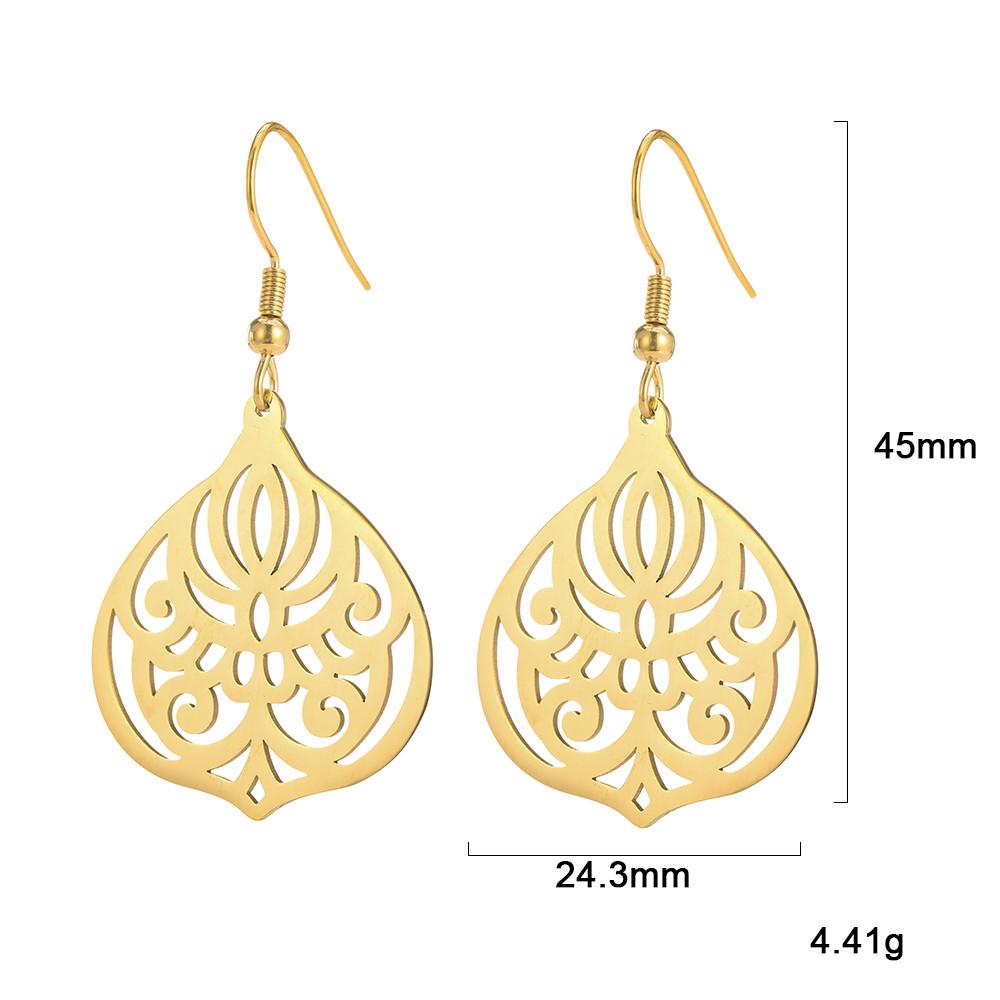 Filigree Dangle Drop Earrings Bohemian Stainless Steel Black Gold Hollow Vintage Pendant Earrings for Woman Gifts