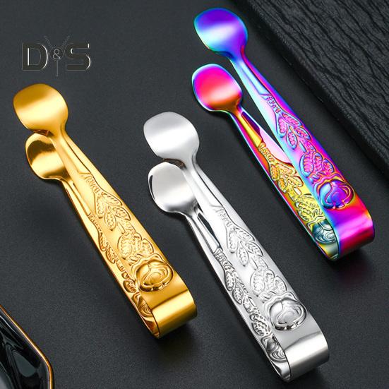 Stainless Steel Ice Cube Clip Rustproof Vibrant Color Comfortable Grip Round Head Sugar Food BBQ Pastry Tongs Kitchen Tool