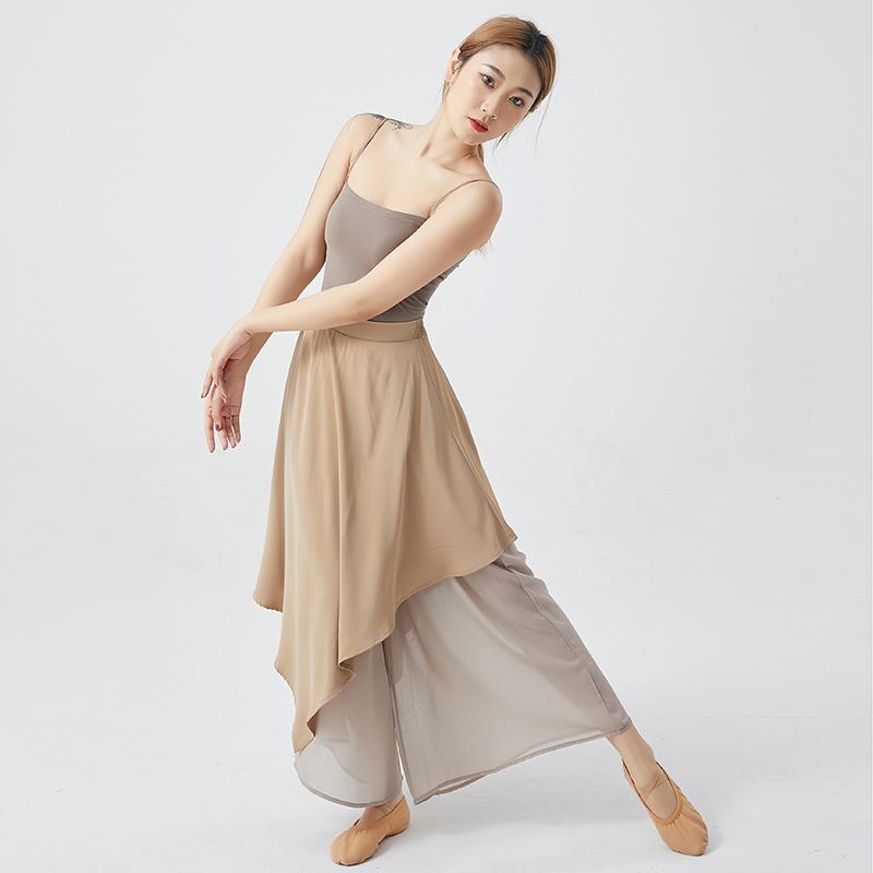 Folk Dance Classical Dancing Pants Women Tie-dye Loose Wide Leg Trouser 2 Layers Rhyme Dancewear Side Split No Streamers