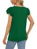2023 Summer Women's Solid Color Loose U-Neck Lace Short Sleeve Top