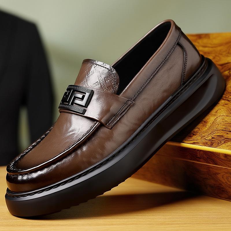 

Platform men s shoes handmade leather business casual leather shoes men s British platform heightening single shoes one pedal lazy shoes 44