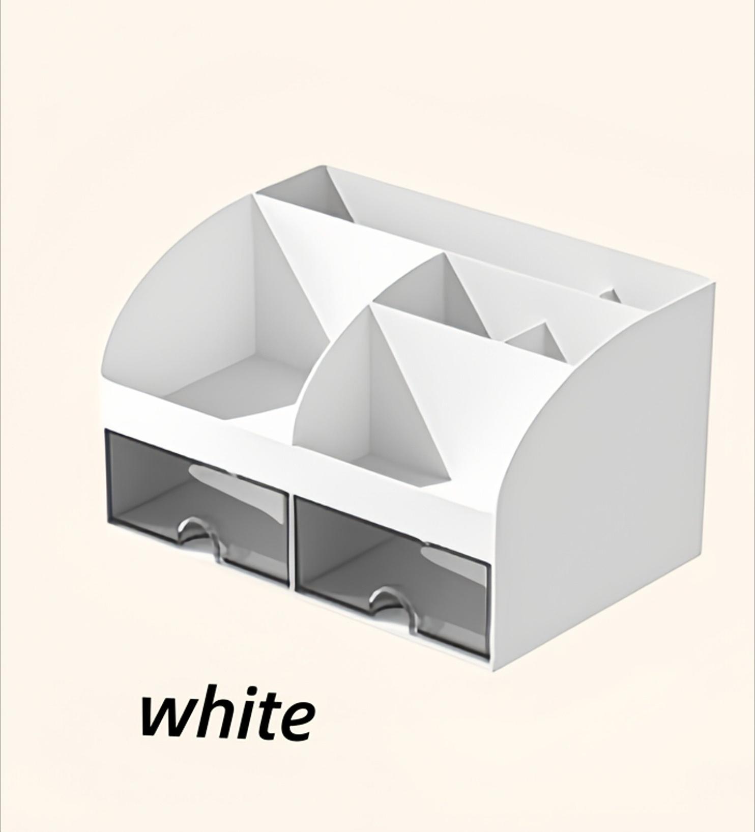 

6-compartment Desk Organizer with 2 Drawers, Plastic Cosmetic Storage, Desktop Organizer Set, Pencil Holder, Perfect for Storage білий