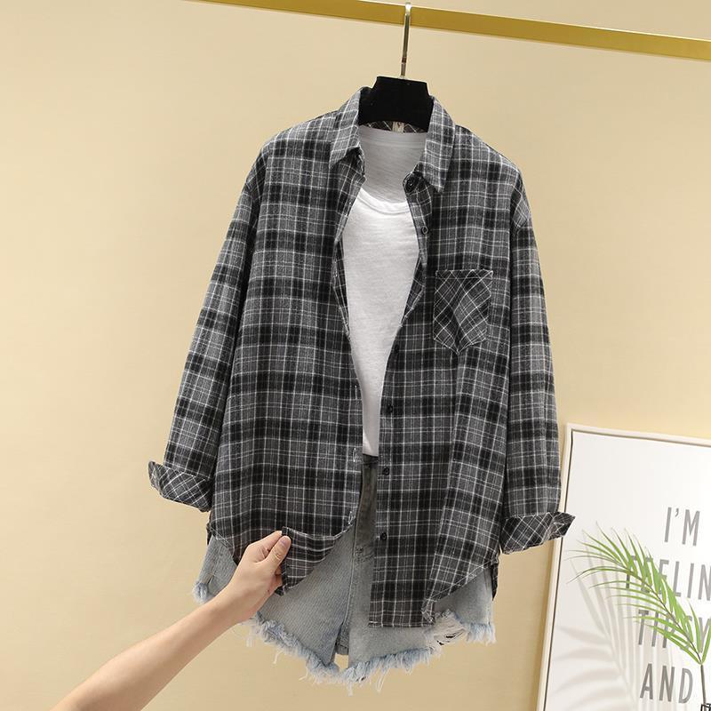 Camicia a Quadri Donna Primavera Autunno Donna Casual Larga Manica Lunga Camicetta e Top Abbigliamento Taglie Forti