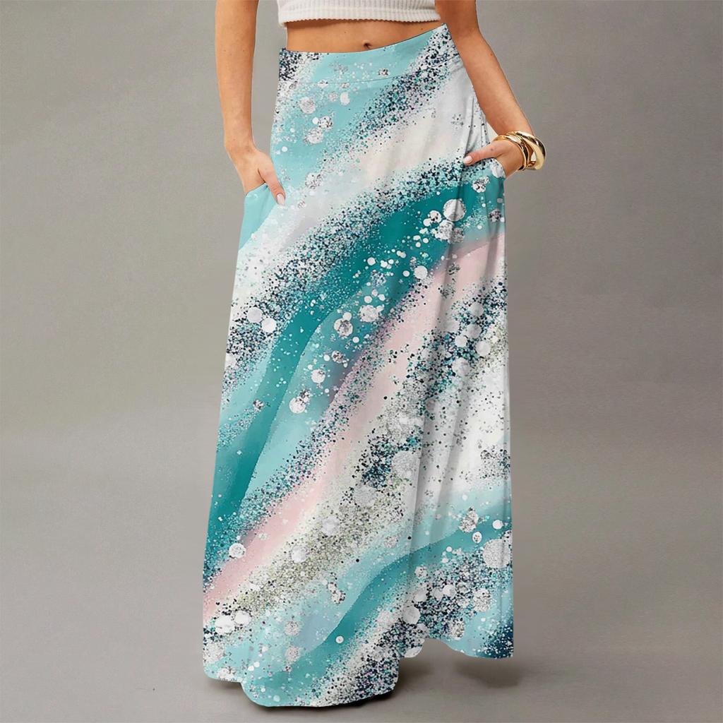 Damen Fließendes Maxi-Kleid Regulär Lässig Sommer Blumenmuster Böhmisch Rock