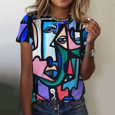 Rundhals Kurzarm Damen Sommer 3D Abstrakt Bedrucktes Kurzarm T-Shirt
