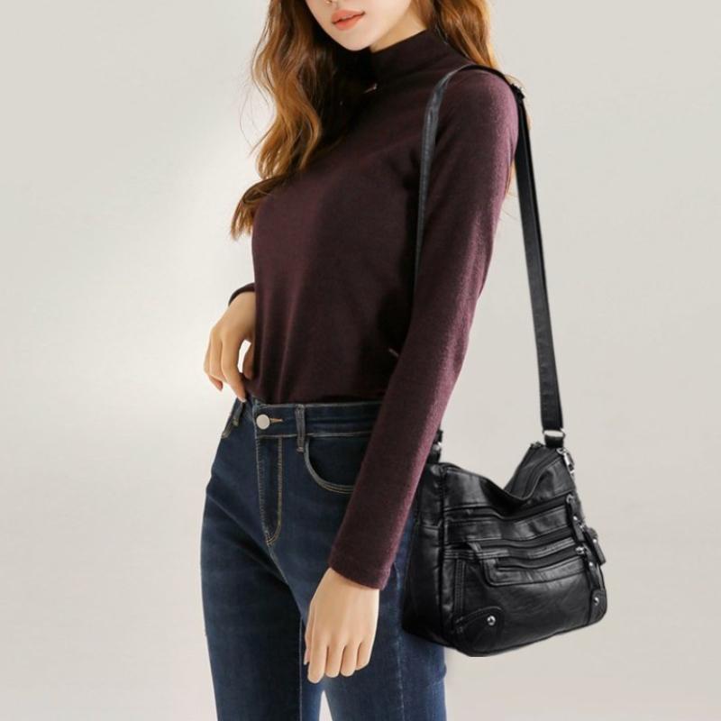 Korean Versi Multi-layer Large Capacity Shoulder Bag, Fashi Leather Women's Crossbody Bags, Unisex, Suitable for Commuting