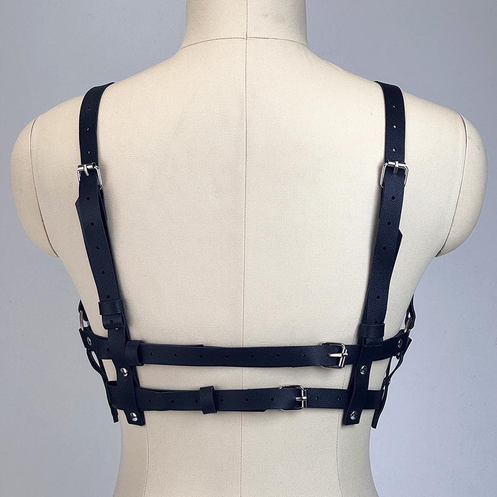 Damski pas ze skóry PU Harness Gothic Street Style Pas na klatkę piersiową Punk Vintage Regulowane Paski Na Imprezę Podróż