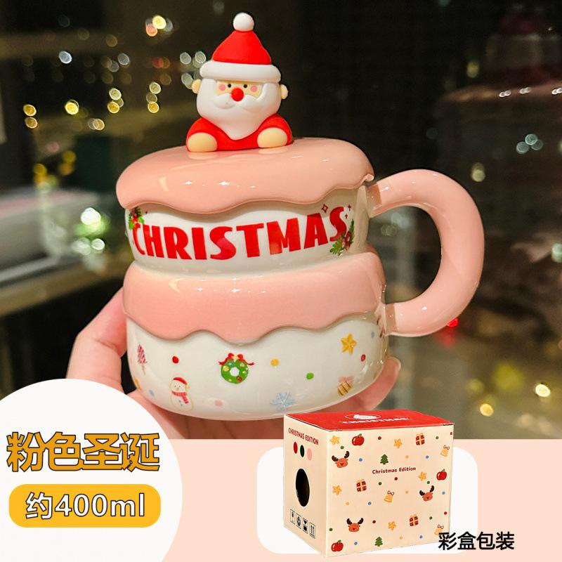 Cartoon Santa Claus Mug With Lid High Value Household Ceramic Water Cup Christmas Gift Souvenir 400ml
