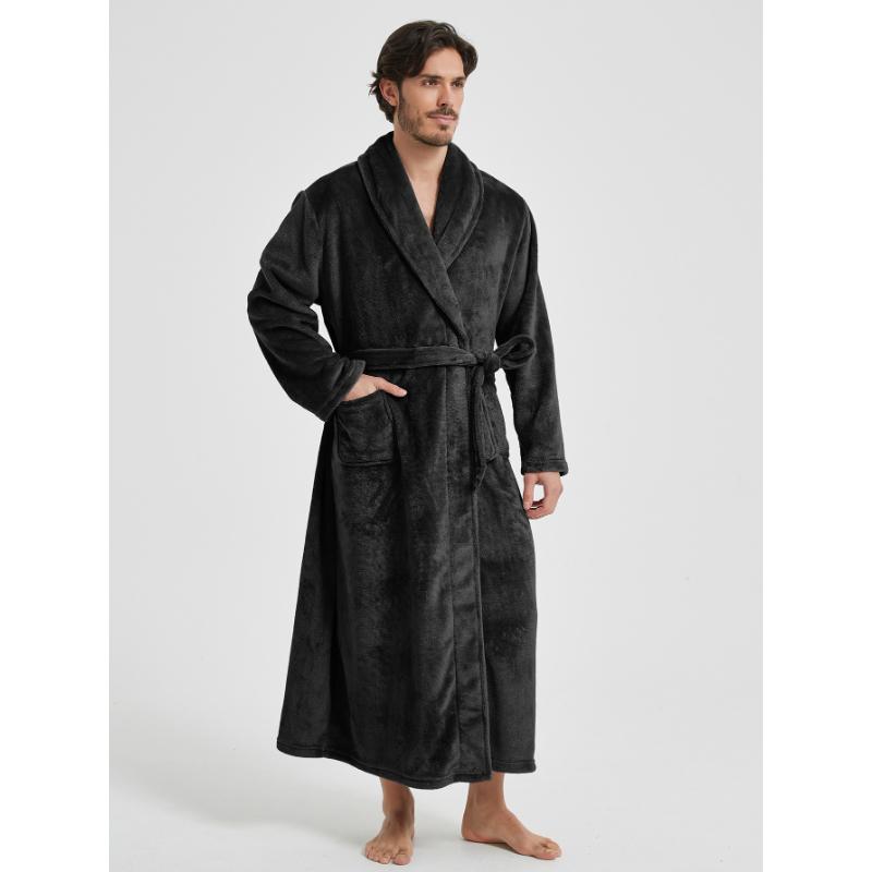 მამაკაცის შალის საყელოთი ფლანელის ხალათები, სრული სიგრძის ფლისის აბაზანის ხალათები, რბილი სპა სახლის ხალათი ჯიბეებით, ფუმფულა სპა ხალათები მამაკაცებისთვის, ზამთრის მყუდრო თბილი სპა გრძელი ხალათი