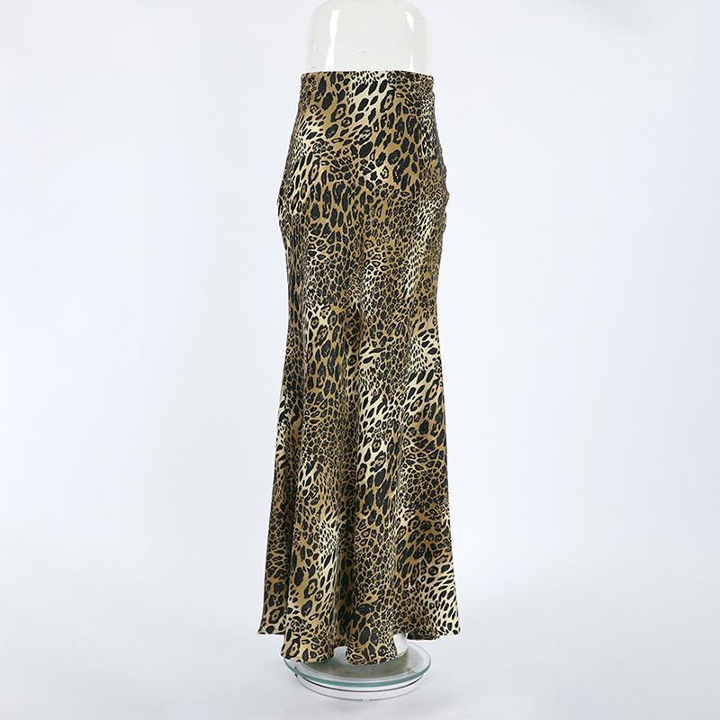 Women Leopard Print Long Fishtail Skirt High Waist A Line Slim Fit Sexy Skirt Vintage Chic Fashion Wrap Hip Streetwear Clothes