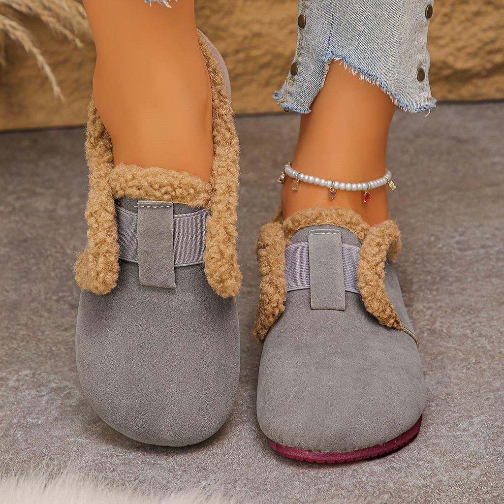 Fashion New Winter Women's Shoes Plush Fashion Retro Bean Shoes Cotton Women's Square Toe Elastic Band Comfortable Flat Ankle Boots