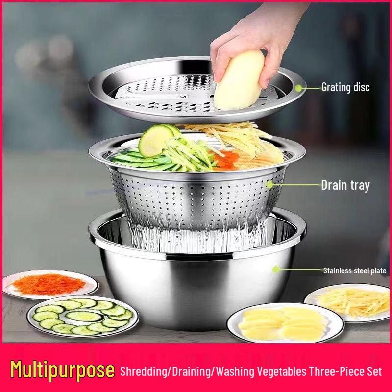 3-Piece Stainless Steel Multi-functional Basin Set