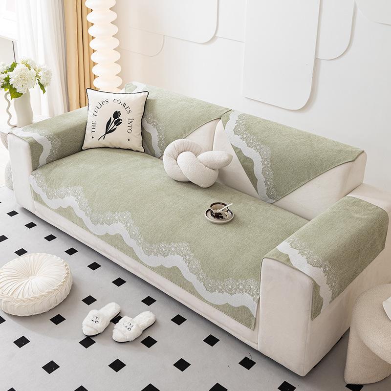 Little Fresh Embroidery Sofa Cushion Chenille Four Seasons Universal Sofa Towel Non-Slip Modern Couch Cover for Living Room Deco