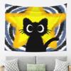 Cute Star Black Cat Tapestry Watercolor Style Cartoon Cat Printing Hanging Cloth Bedhead Background Cloth Room Decor