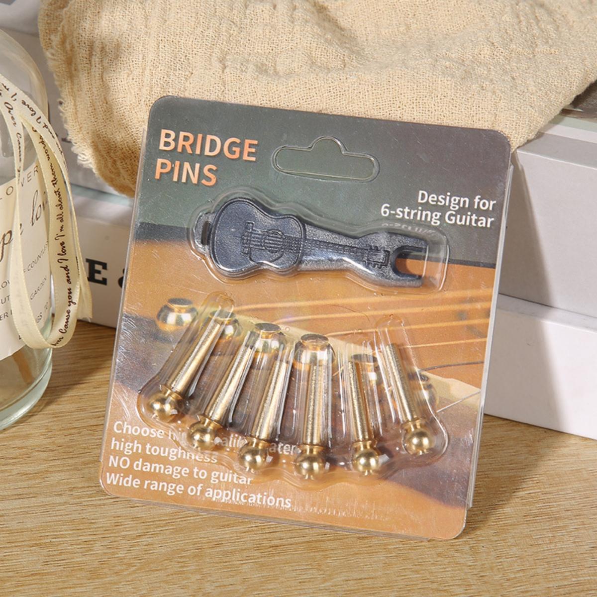 Miwayer 6 Pcs Acoustic Guitar Bridge Pin Guitar Strings Nail Solid Copper Brass With Guitar Bridge Pin Puller