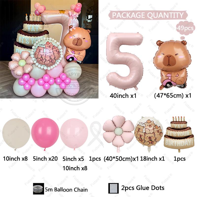 49pcs Cartoon Kawaii Capybara Shape Aluminium Film Balloon Kids Children Birthday Balloon Toy Baby Shower Globos Decora Supplies