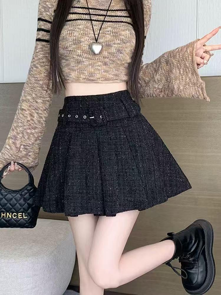 Chic Pleated A-Line Skirt for Petite Women - High-Waisted, Slimming, Anti-Exposure, Perfect for Spring & Autumn. Medium чёрный
