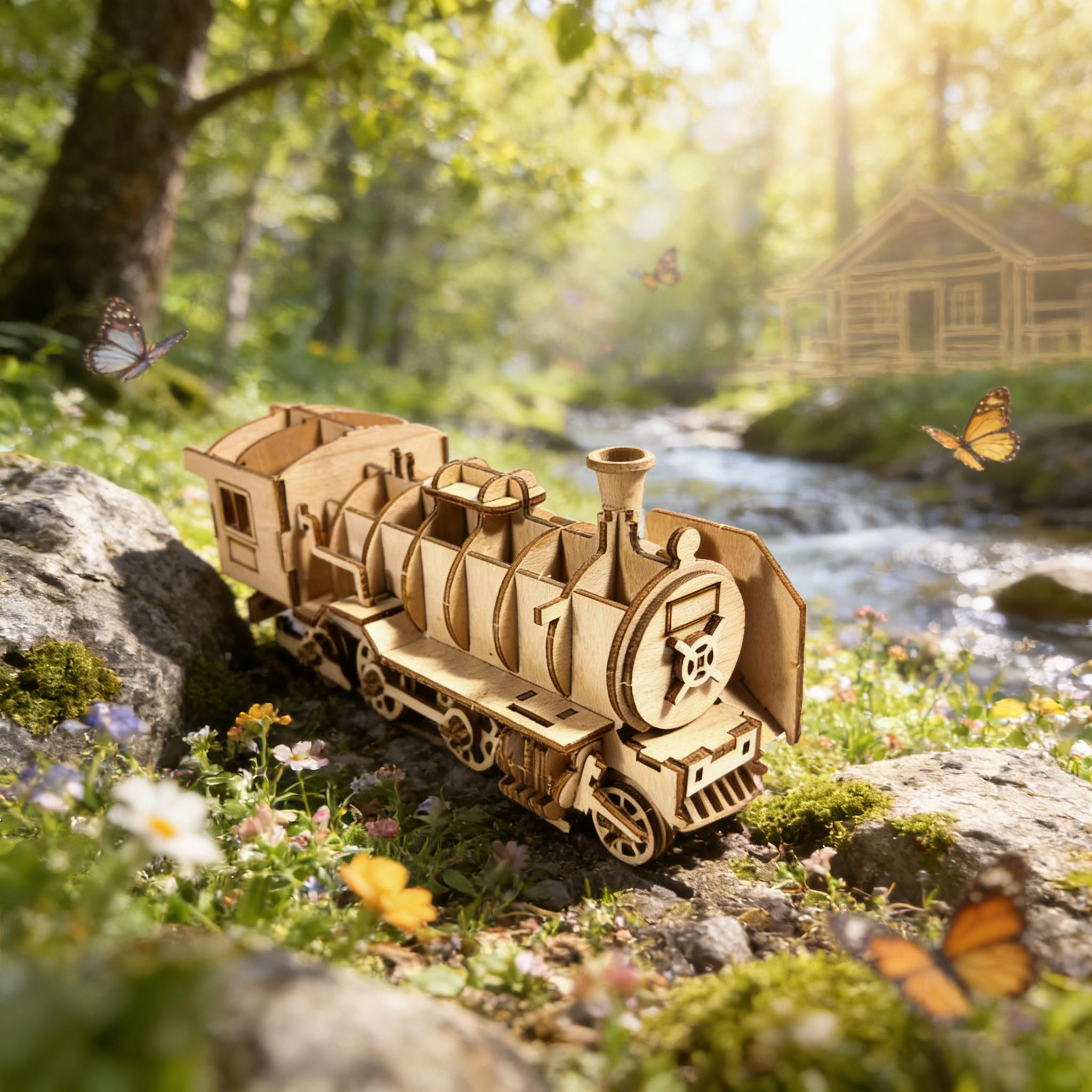 

3D Wooden Puzzle Easy To Use Small Train DIY Wooden Model Ideal as a Birth Date Spooky Holiday Easter Xmas or Latest Year Present белый