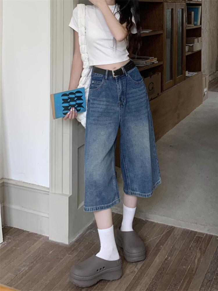 Amerikanische Retro-Jeans Vintage Y2k Baggy Jorts Damen Sommer Hohe Taille Koreanische Streetwear Knielange Jeans mit weitem Bein Harajuku Casual Denim Shorts