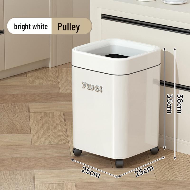 Dual-Use Square Trash Can with Wheels - Light Luxury Wastebasket for Kitchen & Bathroom, Large Capacity