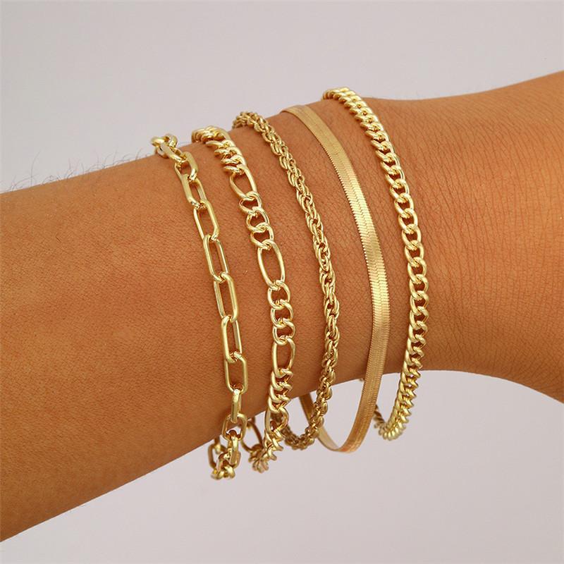 Cuban Chain Bracelet Set for Women, Gold Color, Boho Retro, Thick Twist, Trendy Quality Jewelry Gifts, 11Pcs, 2024