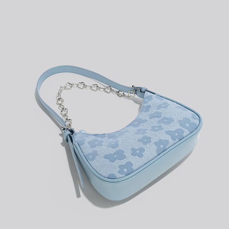 French Style High-quality Shoulder Bags Fashion Leather Women's Chain Underarm Bags Casual Ladies Flower Printing Small Handbags