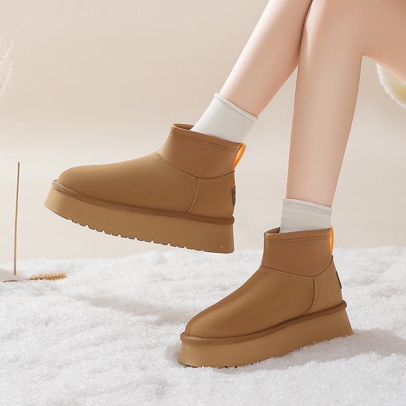 Augu Shiden Snow Boots Women's 2025 New Winter Fleece Thickened Short Boots Casual Outer Wear Thick-soled High-top Cotton Shoes