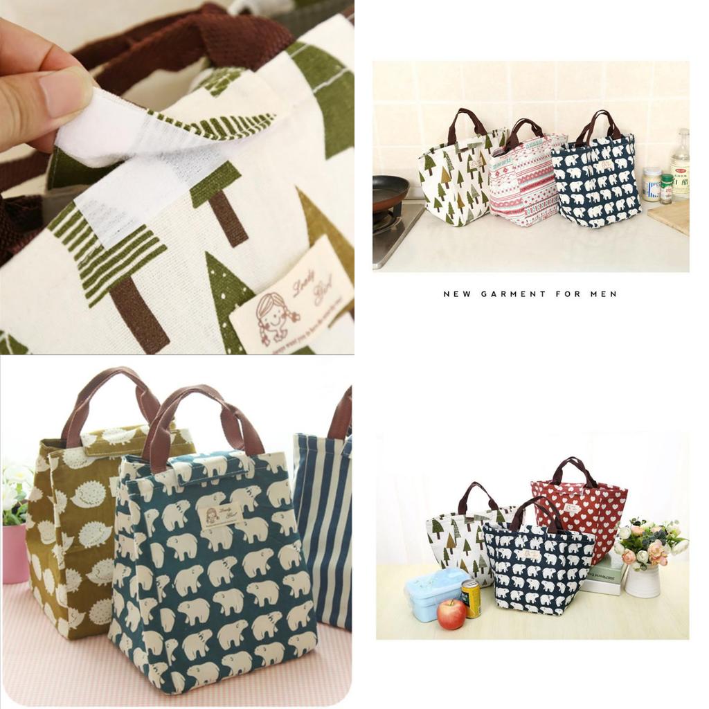 Charming Hedgehog And Whale Canvas Cooler Lunch Bag With Thermal Insulation