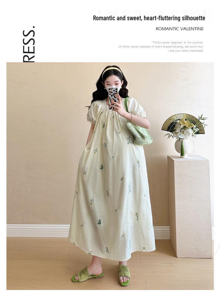 Summer 2026 Korean Fashion Embroidered Maternity Dress - Sweet, Trendy, Age-Reducing Style