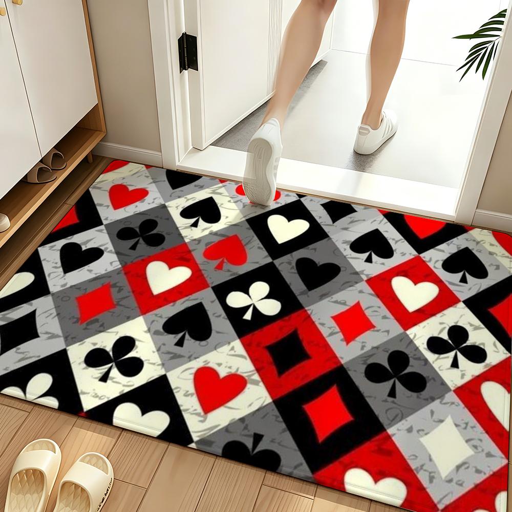 Game P-Poker Suit A-Ace Floor Mat Soft Flannel Entrance Door Mat Non Slip Absorbent Bathroom Bedroom Floor Rug