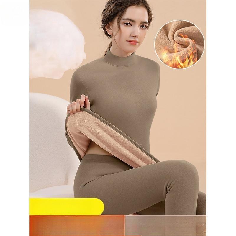 Thermal Underwear Sets for Women Mid-high Collar Winter Warmth High Stretch Base Thick Velvet Tops Trousers Seamless Lingerie