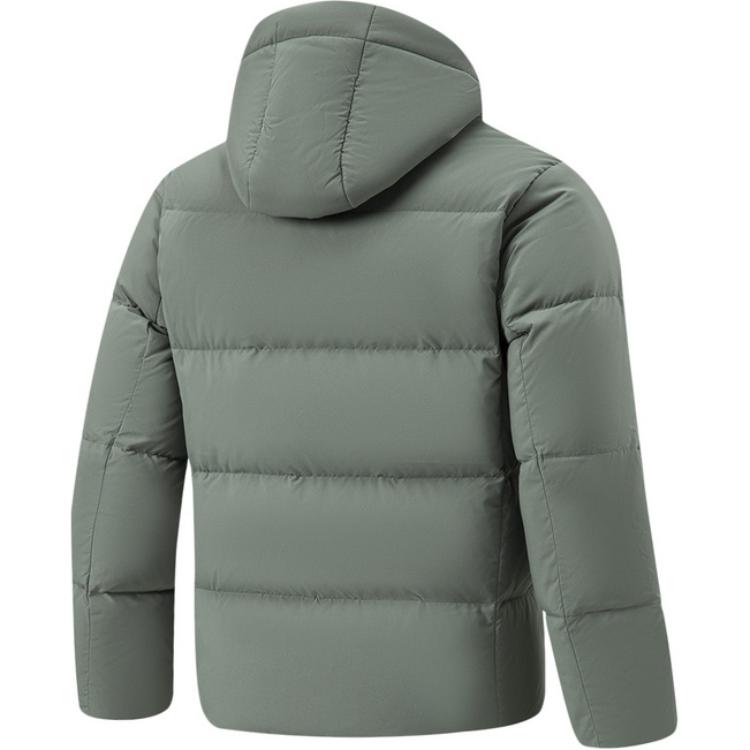 Li Ning Fitness Series Solid Color Zipper Hooded Comfortable Breathable Short Down Jacket Men Jacket Gray-Green AYMT239-8