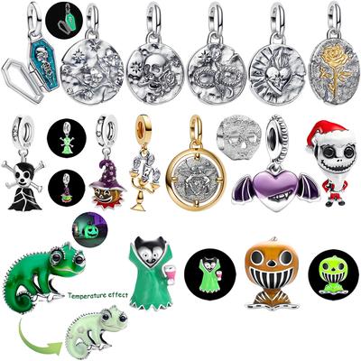 Halloween Copper Luminous Pumpkin Gift Ghost Skull Chameleon Charms Fit Original Bracelets Diy Jewelry Accessories