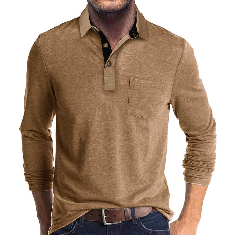 Men's European & American Long Sleeve Polo Shirt - Turn-Down Collar, Autumn/Winter Base Layer