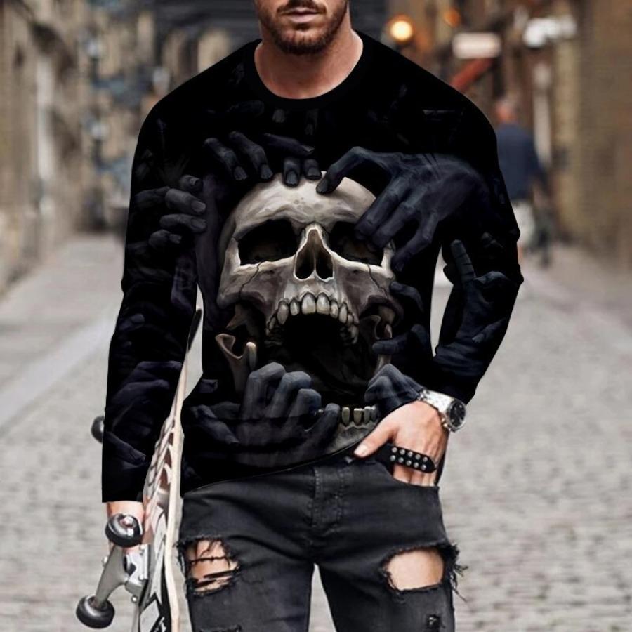 3d Print Pattern T Shirts Spring Autumn Round Neck Long Sleeve Top Men's Plus Size Sport Wear Plus Size Vintage T Shirt