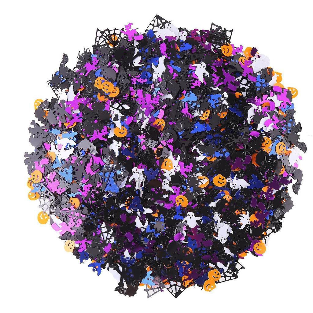 Halloween Confetti Table Scatter, 15g Bag PVC Sequins with Ghost Bat Spider Web Shapes, Glitter Party Decoration for Table Supplies Craft Gift Wrap