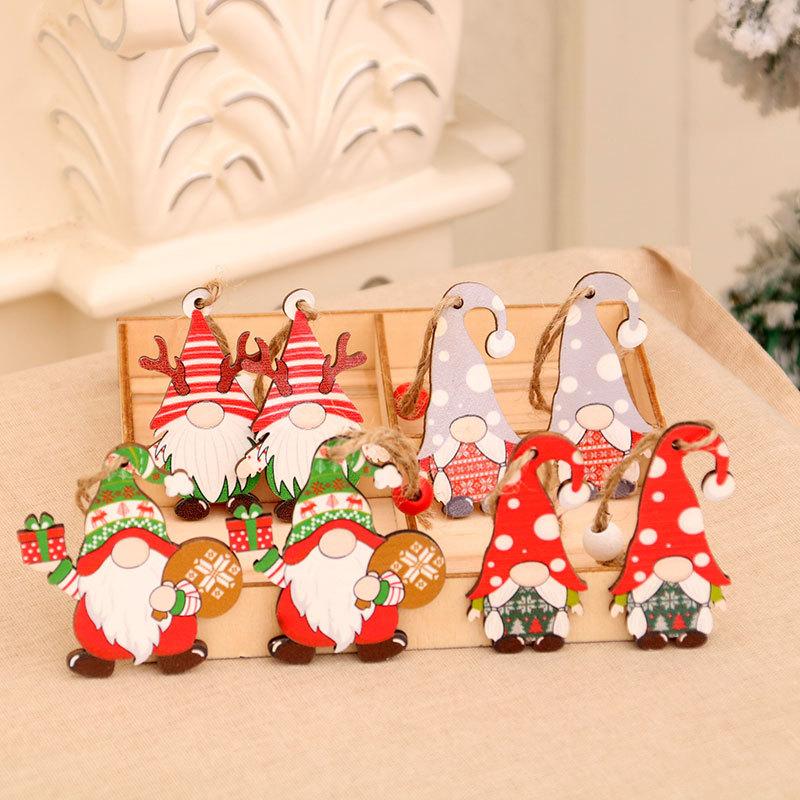 9/12pcs Christmas Santa Gnome Xmas Tree Wooden Hanging Craft Christmas Ornaments Christmas Decorations Pendants for Home Kerst