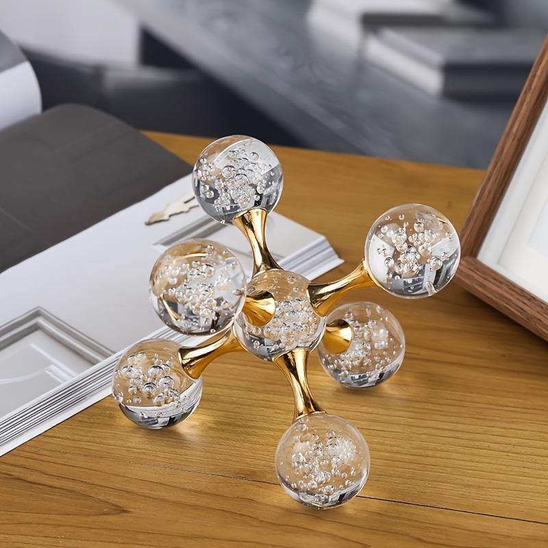 1pcs Geometric Crystal Stone Molecule Desktop Decor Modern Minimalist Cross-Shaped Metal Crystal Ball Home Tabletop Ornament