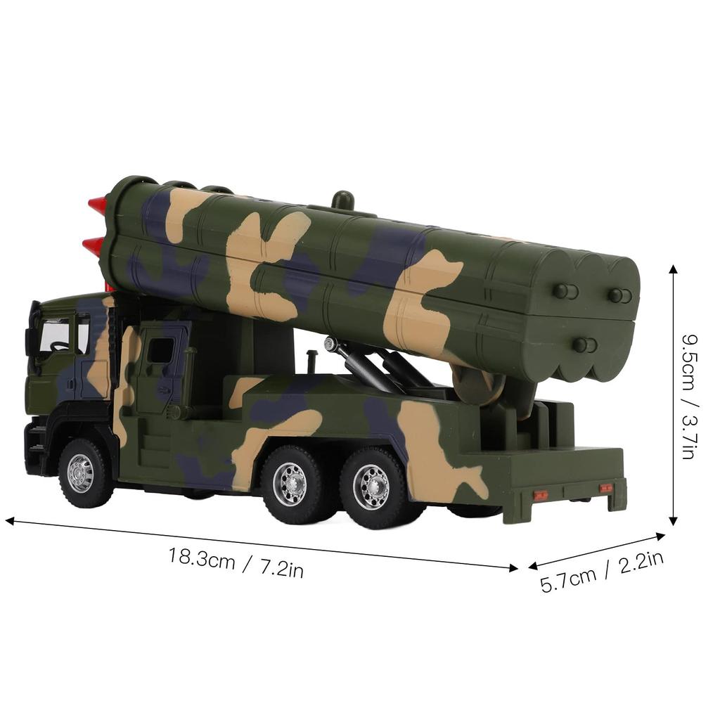 1/50 Military Missile Vehicle Model Alloy Pull-Back Rocket Car Toy with Sound and Light for Kids