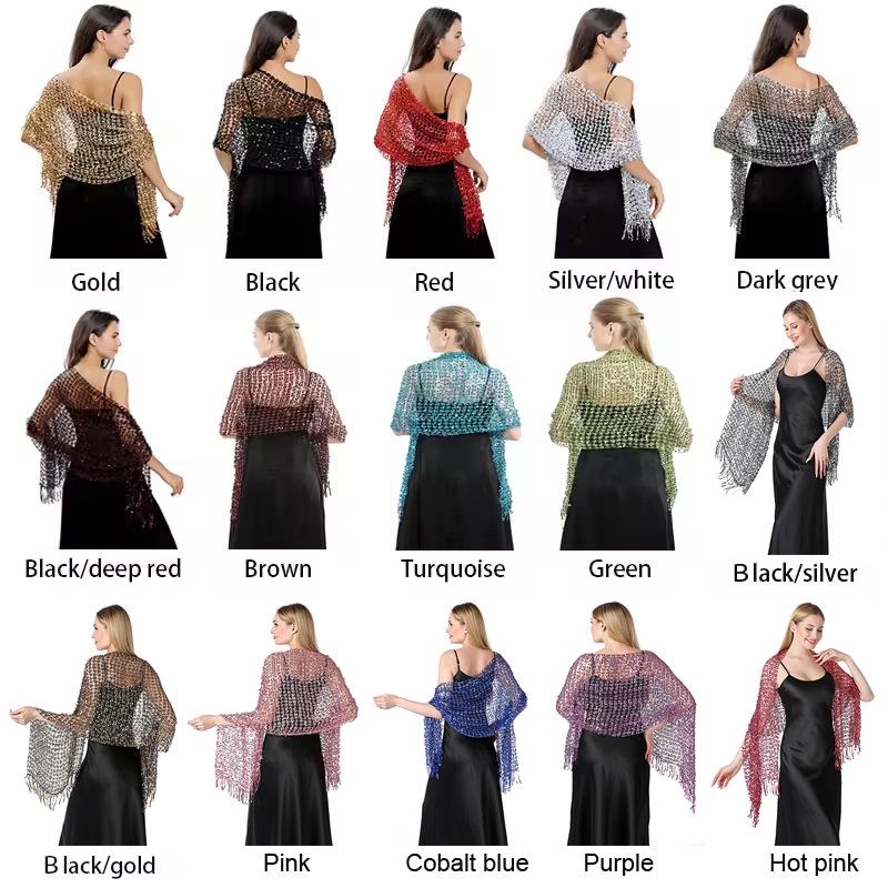 Sequin Tassel Shawl Dress: European & American Style Evening Party Cheongsam with Embroidered Shawl Scarf for Women
