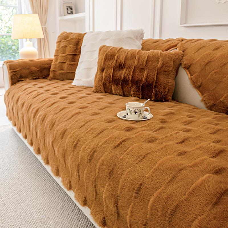 Special Rabbit Plush Sofa Cushion Winter Thickened Seat Cushion  New Plush Sofa Cover Towel Anti-Cat Scratch