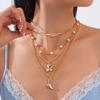 Heart Pendant Bohemia Style Necklace Starfish Pearl Beaded Necklace Clavicle Chain Women  Beach