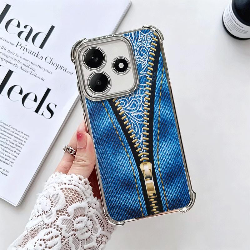 Retro Zipper Jeans Pattern Soft Phone Case For Xiaomi Redmi Note 14 15 Pro Plus 13 12 11S 11T 5G 10 9S 9 Plating Anti-Fall Funda