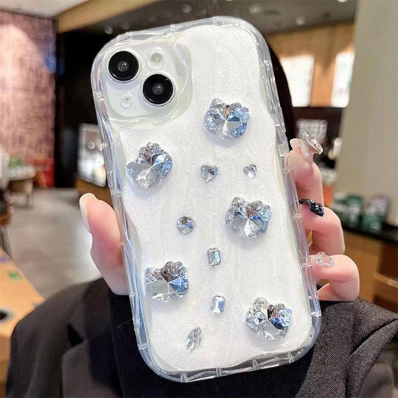Applicable To Apple Mobile Phone Case, High-end Pearlescent Powder Three-dimensional Diamond Mobile Phone Case, Fashionable Light Luxury Transpa