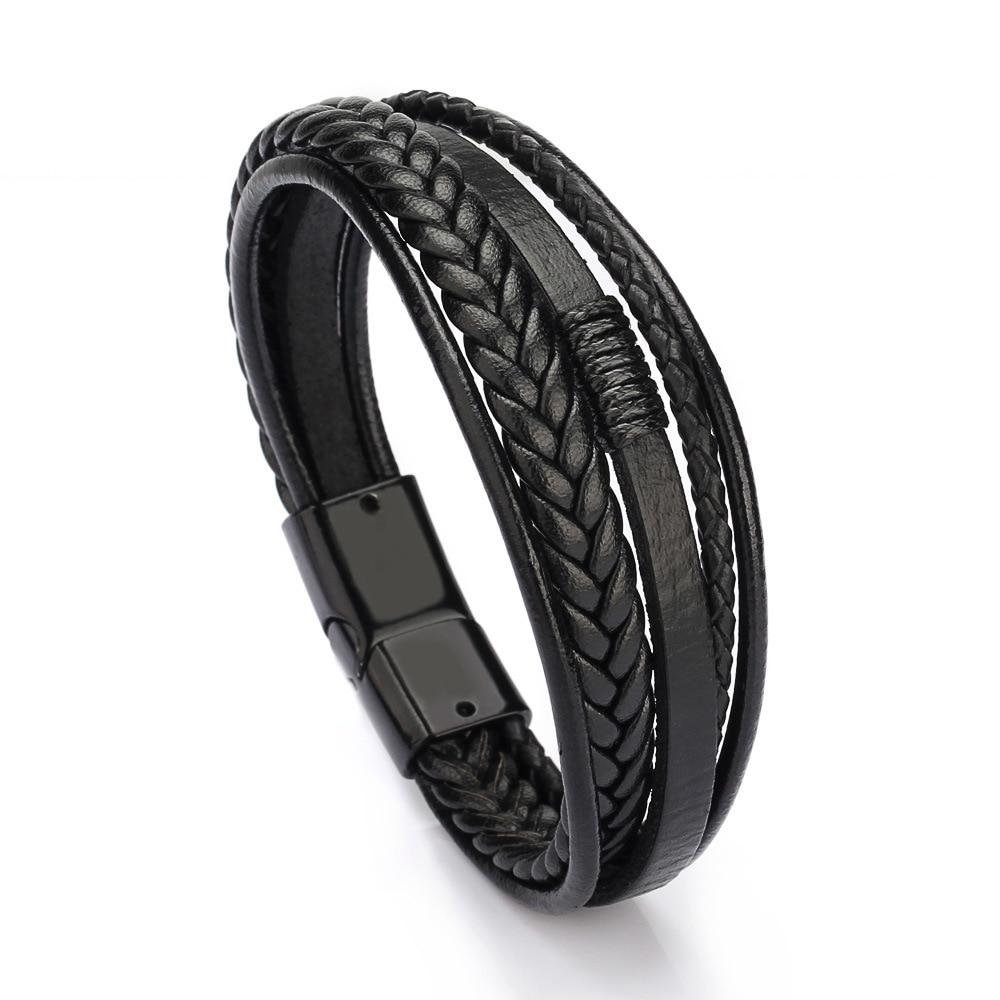 21cm Length Men Leather Rope Braided Bracelet Hot Sales Alloy Magnetic Buckle Bracelet