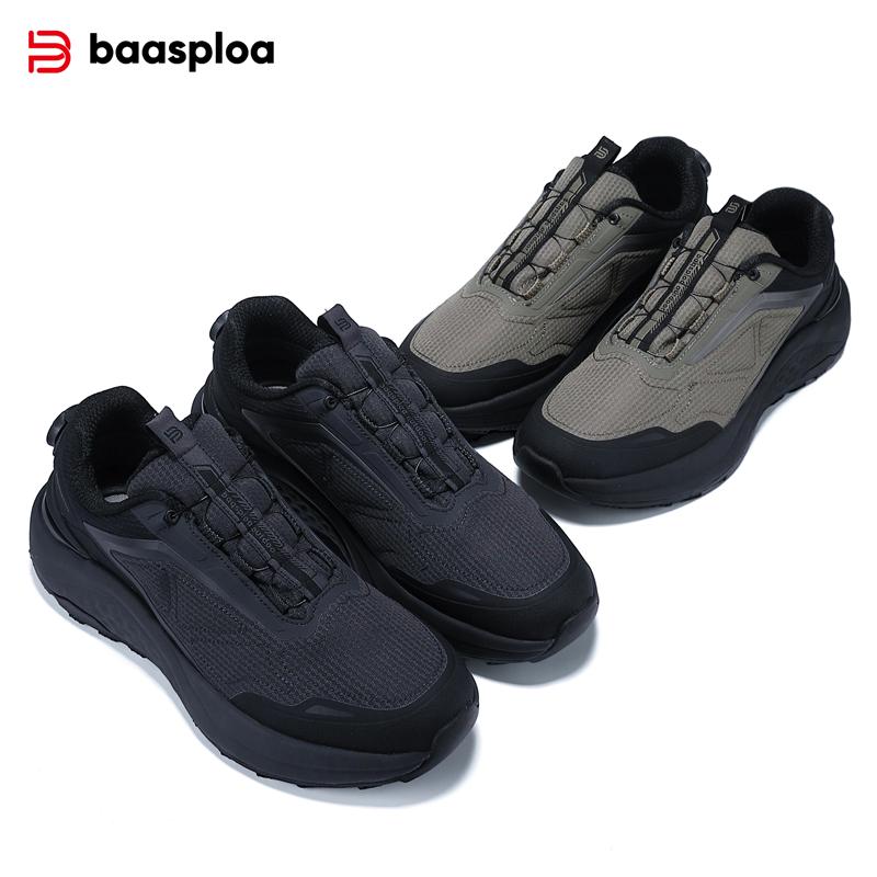 Baasploa men's hiking shoes, rotary buckle outdoor sports shoes, men's comfortable soft-soled casual walking shoes, anti-slip warm shoes